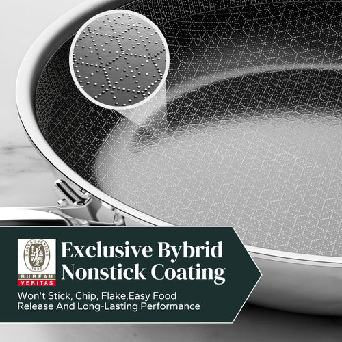 Seotha Hybrid Ceramic Frying Pan with Stay-Cool Handle, Dishwasher & Oven Safe, Induction Compatible, Tri-Ply Stainless Steel & Aluminum, All Cooktops