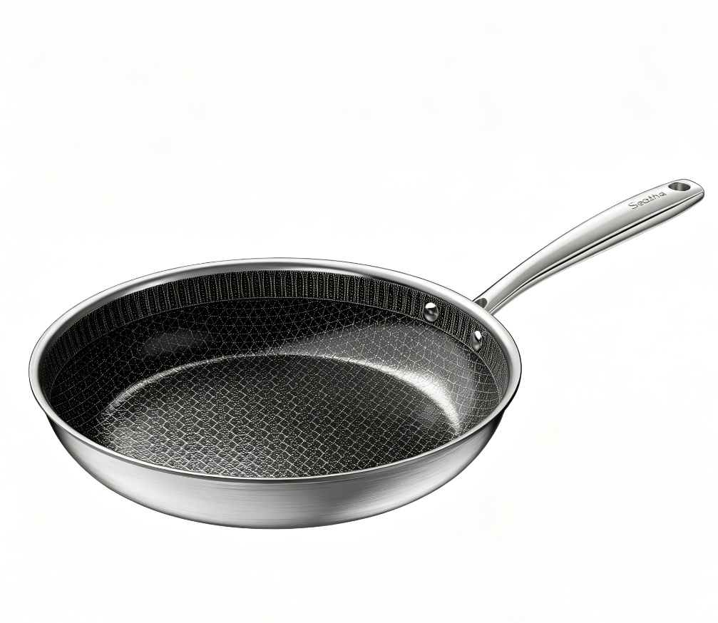 Seotha Hybrid Ceramic Frying Pan with Stay-Cool Handle, Dishwasher & Oven Safe, Induction Compatible, Tri-Ply Stainless Steel & Aluminum, All Cooktops